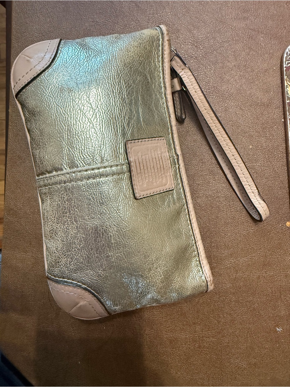 Coach Metallic Gold Leather Wristlet with Tan Trim - Picture 6 of 8